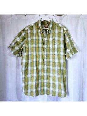 RedHead Plaid Shirt Men’s Large Green Short Sleeve Button Down 100% Cotton